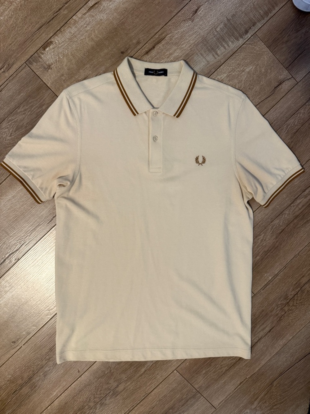 Fred Perry Beige Polo with Brown Twin Tipping